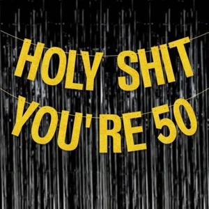 50th Birthday Decorations Banner for Women Men Pre-Strung Gold Glitter Birthday - Picture 1 of 6