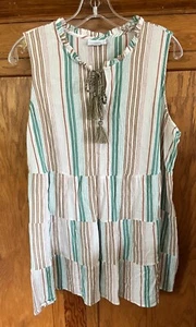 J. Jill Women's Sleeveless Stripe Tiered Boho Tunic with Tassels - Large - Picture 1 of 8
