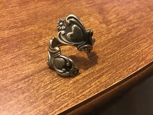 Avon Sterling Silver 925 Treasured Hearts Spoon Bypass Wrap Ring Adjustable 6.5 - Picture 1 of 9