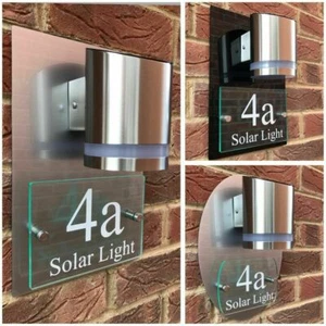 MODERN SOLAR POWERED LED HOUSE SIGN PLAQUE GLASS ACRYLIC SOLAR HOUSE SIGN - Picture 1 of 10