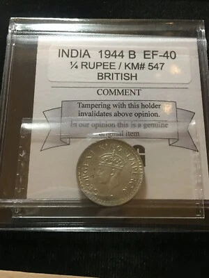 1944 B  India / British,  1/4 Rupee,  Coin Mart Graded**EF-40** KM# 547 - Image 1 of 4