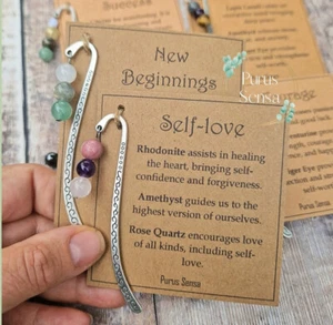 Bookmark Crystal Healing Gemstone Pendant book mark PERSONALISED luck protection - Foto 1 di 10