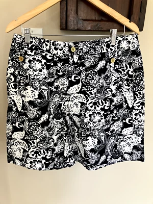 Lauren Ralph Lauren 女式海军蓝和白色佩斯利短裤 10 码 — 第 1/3 张图片