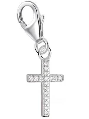 Zirkonia Kreuz Charm 925 Sterling Silber Herren Damen Anhänger für Armband - Bild 1 von 4