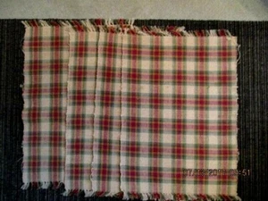 Set of 4 Soft Woven  Rectangular Ribbed Beige Green Red Fringed Place Mats - Picture 1 of 4