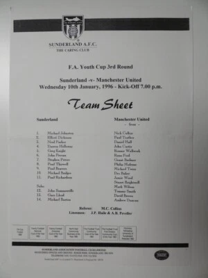 SUNDERLAND v MANCHESTER UNITED | FA YOUTH CUP R3 | 1995/1996 | 10 JAN 1996 - Image 1 of 2