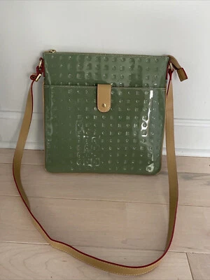 🌺 ARCADIA Bolso Bandolera Italiano Cuero Charol Myflat Salvia Mediano Bolso Cartera Foto 1 de 4