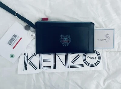 NUEVO CON ETIQUETAS Kenzo Negro Muñequera Estuche Cartera Bolso Cartera Cuero Foto 1 de 4