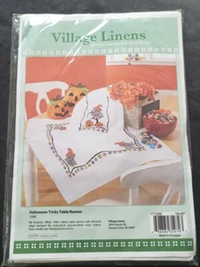 Village Linens Cross Stitch 1398 Halloween Tricks Table Runner New Whimsical - Picture 1 of 2