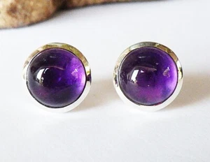 SCHMUCK-STCK Ohrringe AMETHYST LILA SILBER CABOCHON Stecker - Picture 1 of 4