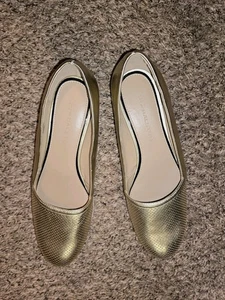 H By Halston Womens Leah Metallic Gold Leather Perforated Shoes/ Size 9 - Picture 1 of 13