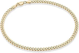 Gold Plated Silver Italian 3.5mm Diamond Cut Cuban Link Anklet - 11 inches - Picture 1 of 4