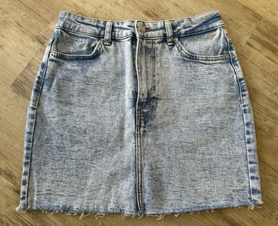 DENIM Bershka HIGH RISE Raw Hem Blue Denim Skirt EUR 38 UK 10 - Image 1 of 3