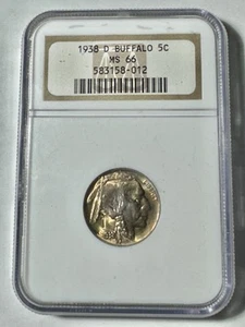 Original 1938 Denver D Mint NGC MS 66 5 Cent Nickel Coin - Picture 1 of 2
