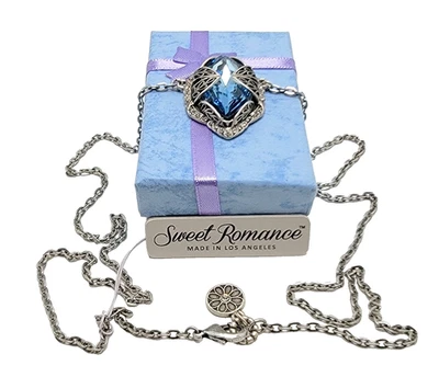 Collar Sweet Romance Forma Marqués Grande Cristal Azul Tono Plata (N514) Foto 1 de 4