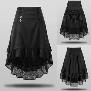 Plus Womens Retro Asymmetrical Gothic Punk Dress Party Lace A-Line Midi Skirt - Picture 1 of 13