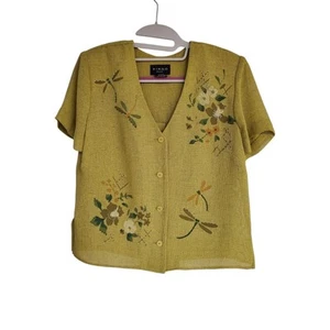 Women's Virgo Petite Lightweight Beaded Button Down Blouse | Size 6 Petite - Picture 1 of 11