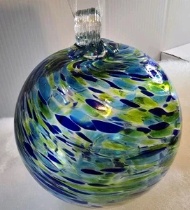 Mundgeblasene Glaskugel Ornament rund blau, grün 5 x 4 Zoll - Bild 1 von 6
