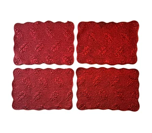 4 Red Satin Matelassé Quilted Placemats Set Christmas Holiday Table Holly 19" L - Picture 1 of 10