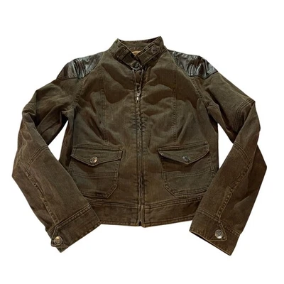 Lauren Jeans Co. Ralph Lauren Mujer Marrón Motociclista Chaqueta Cuero Borde Talla 4 Foto 1 de 4