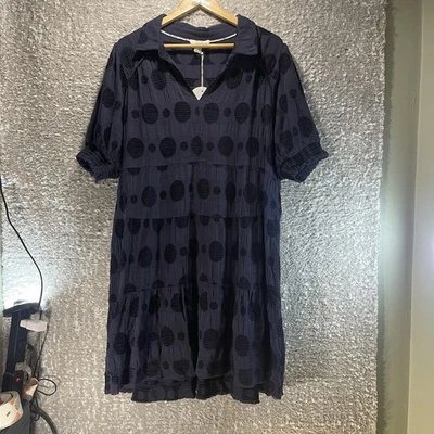Vestido Umgee EE. UU. Negro Punto Suizo Jacquard En Niveles Manga Corta XL Algodón Nuevo con Etiquetas Foto 1 de 4