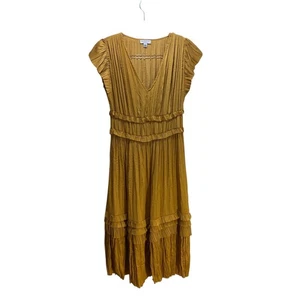Vestido midi Anthropologie Current Air Sereia amarillo mostaza plisados para mujer en capas S - Imagen 1 de 7