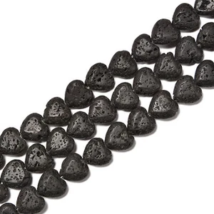 Black Lava Stone Heart Shape Beads Size 10mm 12mm 15.5'' Strand - Picture 1 of 3