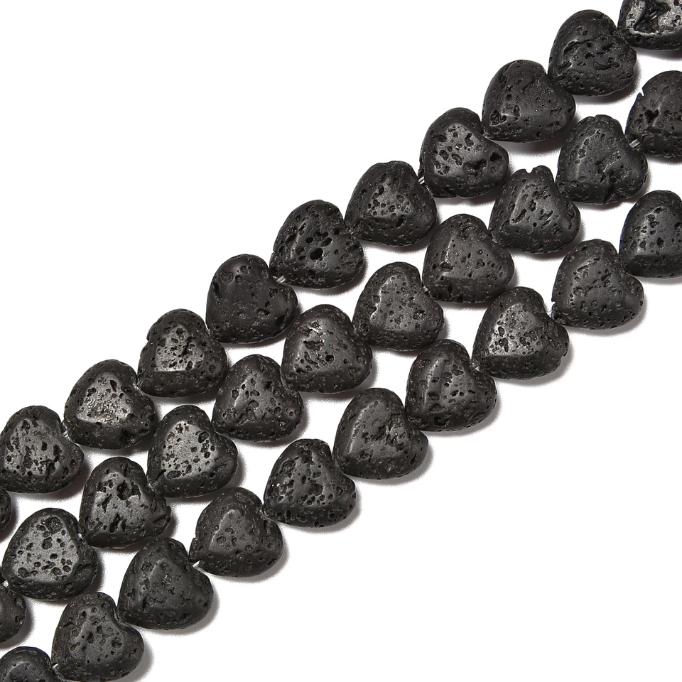 Cuentas de piedra de lava negra en forma de corazón tamaño 10 mm 12 mm 15,5"" hilo Foto 1 de 3