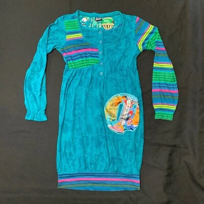 Desigual Girls Size 11-12 Blue Dress Fly Dream Colorful Print Cotton - Image 1 of 4