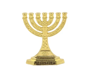 Menorah Gold Mini 7Candle Hanukkah Branch Decorative Holy Land Jerusalem Gift - Picture 1 of 4