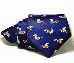 Burberry Tie Classic 100% Silk White Horses Equestrian Dark Blue Made France - Picture 1 of 7