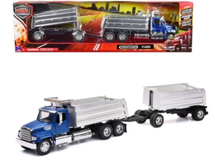 New Ray Freightliner 114SD Twin Dump Truck Blue 1/32 Diecast Model 10973 - Picture 1 of 3