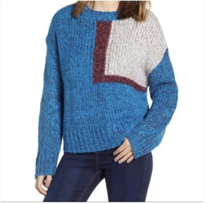 NWT Nordstrom PRIMA Size XS Oversized BLUE METALLIC Geometric Sparkle Sweater - Image 1 of 4