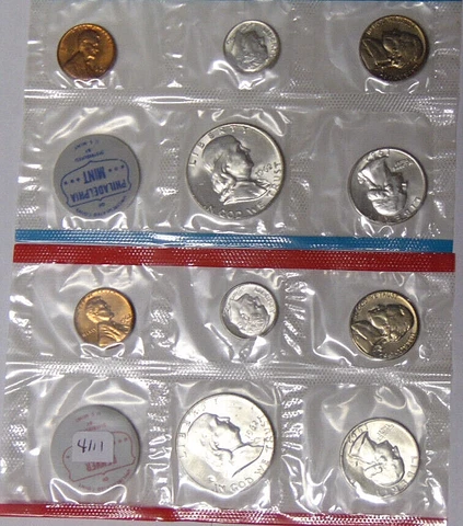 1962 U.S. Mint Uncirculated Coin Set Philadelphia Denver BU Franklin Halfs Cover