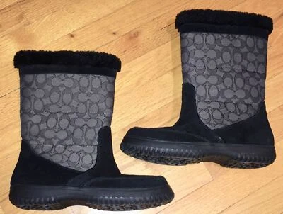 Botas forradas COACH Sherman Signature Logo ribete de piel negras humo NUEVAS para mujer 5,5 9,5 Foto 1 de 4