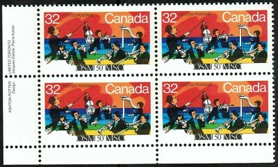 Canada sc#1010 Montreal Symphony : Orchestra Concert, LL Imprint Block, Mint-NH - Image 1 of 2