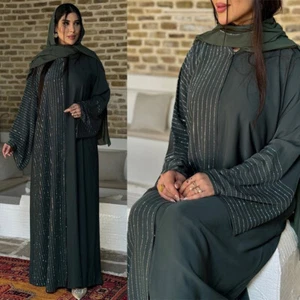 Bescheidenes Abaya Damen muslimisches Maxikleid Türkei Kaftan offen Cardigan Kimono Dubai - Bild 1 von 15