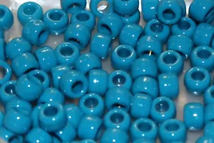 TURQUOISE Blue Opaque Pony Beads 9x6mm 100pc Acrylic USA made crafts kid jewelry - Picture 1 of 2