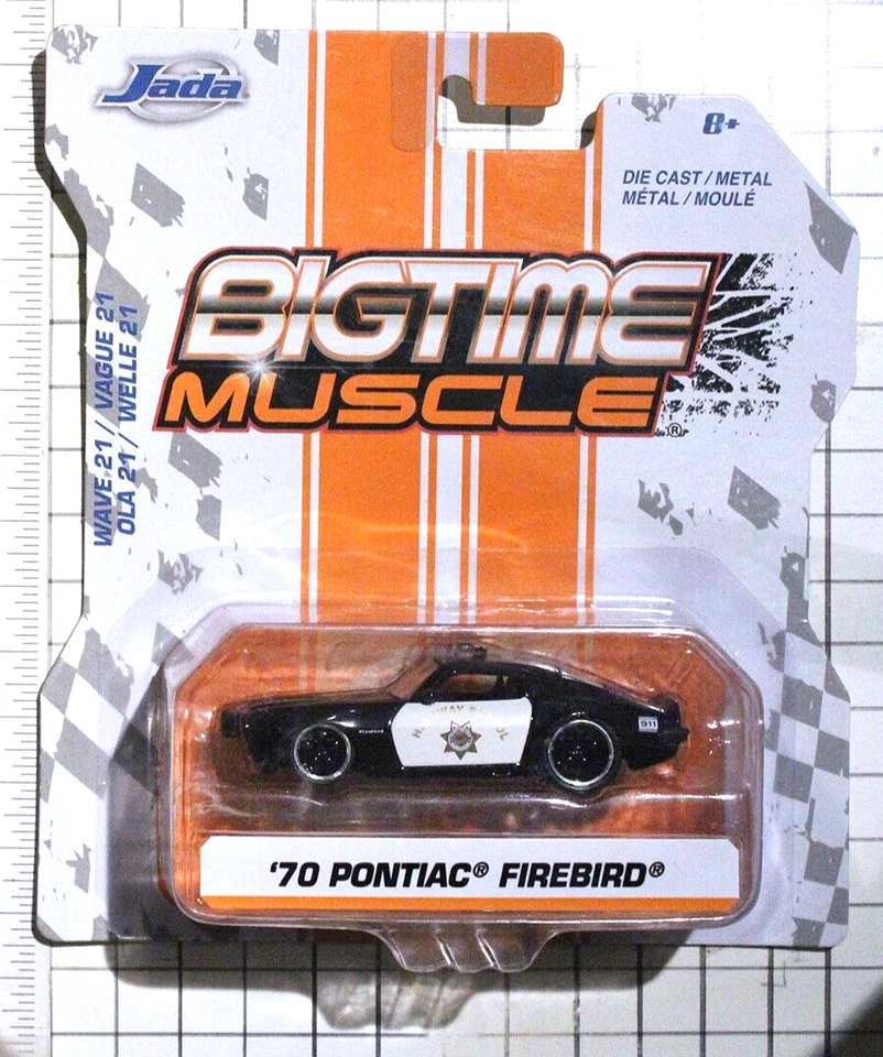 Jada 2019 Bigtime Muscle, '70 Pontiac Firebird, blk & wht w/Hiway Patrol tampos - Image 1 of 1