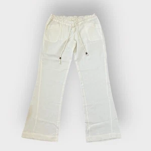 Roxy White Estilo Oceanside Wide Leg Drawstring Beach Pants Cotton Linen Blend - Picture 1 of 7