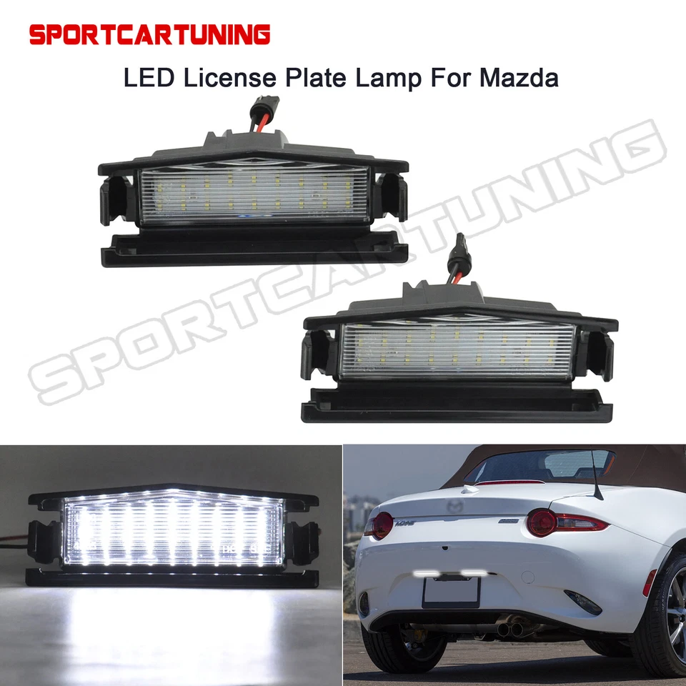 White Full LED License Plate Lights Lamp Error Free For 2016-up Mazda MX-5 Miata - Image 1 of 4