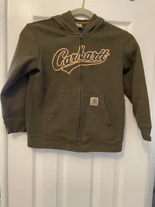 CARHARATT Logo Front Full Zip Pocketed Front Hoodie Sweatshirt Youth Sz7 Jacket - Picture 1 of 7