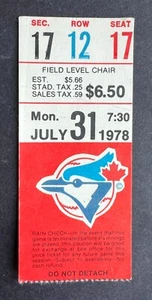 Boleto de colección 1978 Detroit Tigers vs Toronto Blue Jays 31/07/78 - Imagen 1 de 1