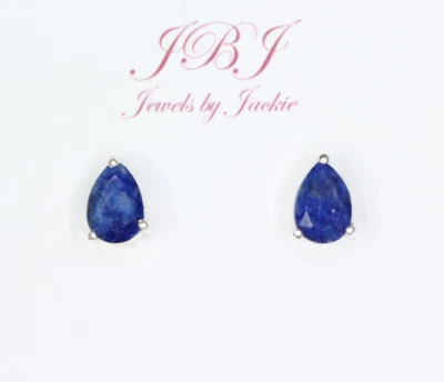 Aretes con piedras preciosas de pera de 6x9 mm naturales de plata de ley 0,925 azul zafiro Foto 1 de 4