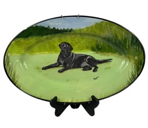 Signed Kent- CT ZEPPA Studios Black Lab Retriever Platter - Hand-Painted Ceramic - Picture 1 of 10