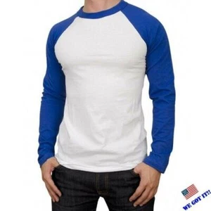 Long Sleeve S-2XL Plain BaseBall T-Shirts Raglan Jersey Vintage Tee New Men's - Picture 1 of 10