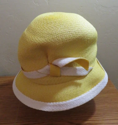 DE COLECCIÓN *HERBERT BERNARD* SOMBRERO AMARILLO PAJA MUJER NUEVA YORK USADO TALLA 7 1/4 Foto 1 de 4