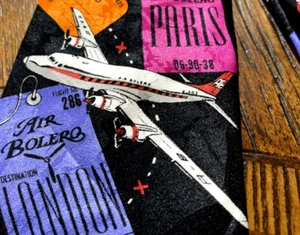 AIRPLANE TRAVEL TICKET QUALITY DRESS SUIT DESIGNER NECKTIE TIE FREE SHIPPING - Picture 1 of 3