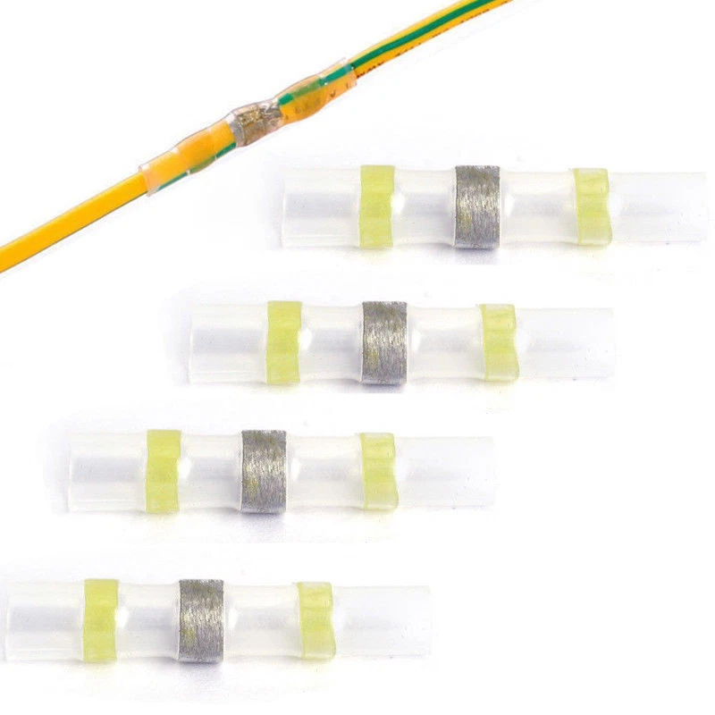 YELLOW Heat Shrink Sleeves Electrical Wire Butt Terminals Non Crimp Connectors - Image 1 of 1