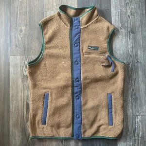Columbia Fleece Vest Mens Small Brown Outdoor Lined Front Zip Pockets Gorpcore - Picture 1 of 8